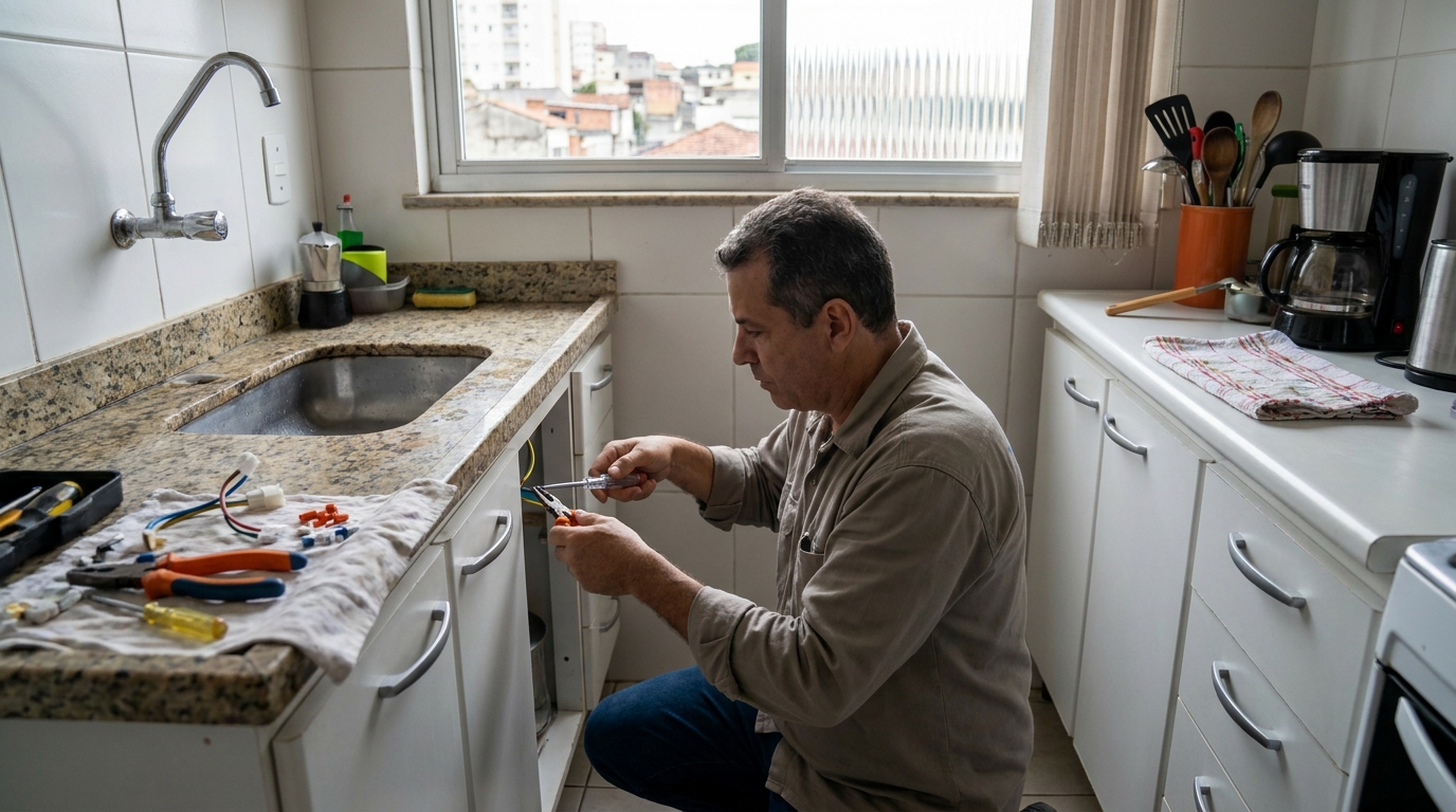 Eletricista instalando torneira eletrica em Uberlândia‑MG