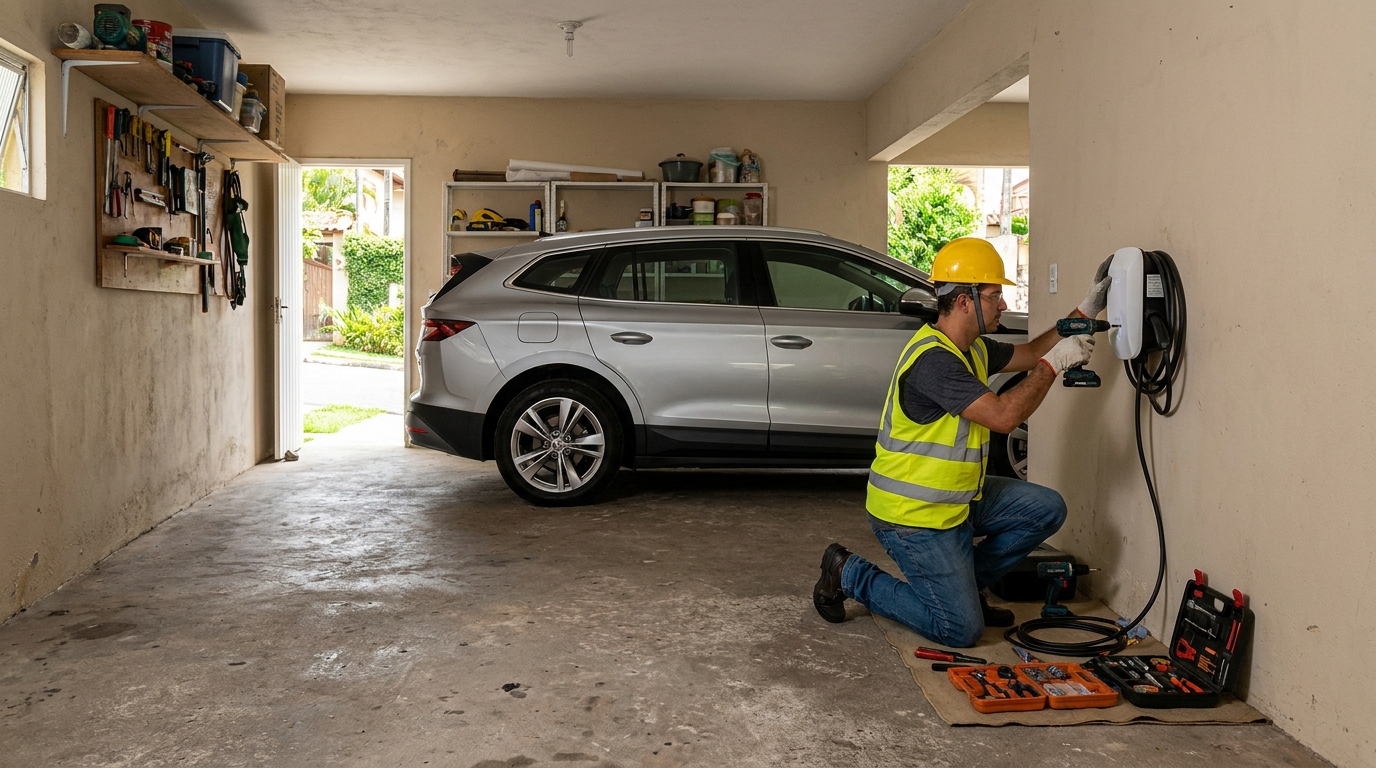 Instalacao de carregador de carro eletrico residencial em Uberlândia‑MG